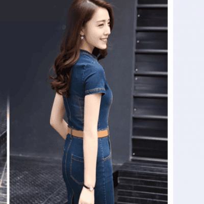 ĐẦM JEAN BODY ĐẸP CỔ V TAY NGẮN - NJ255